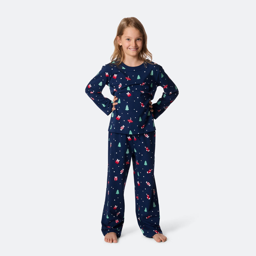 Blauer Weihnachtsschmuck-Weihnachtspyjama Kinder