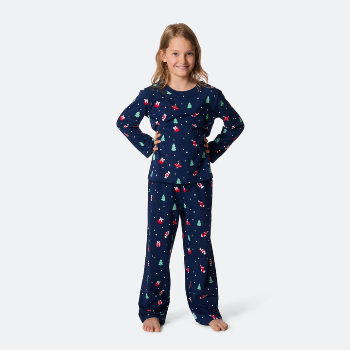 Blauer Weihnachtsschmuck-Weihnachtspyjama Kinder