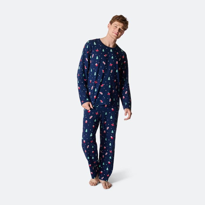 Blauer Weihnachtsschmuck-Weihnachtspyjama Herren