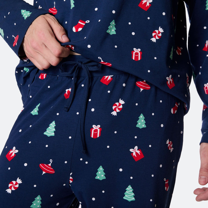 Blauer Weihnachtsschmuck-Weihnachtspyjama Herren