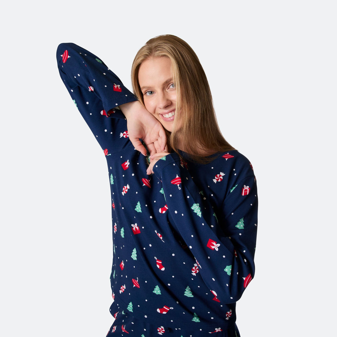 Blauer Weihnachtsschmuck-Weihnachtspyjama Damen