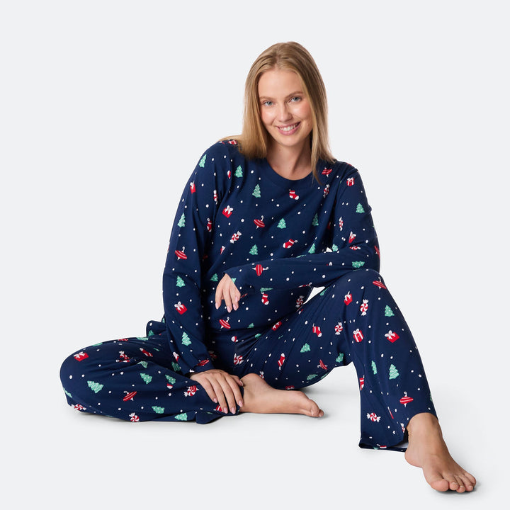 Blauer Weihnachtsschmuck-Weihnachtspyjama Damen