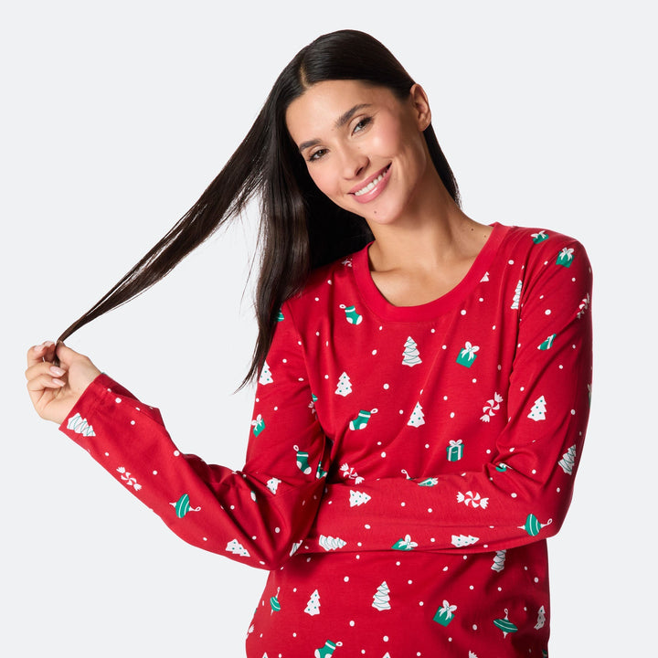 Roter Weihnachtsschmuck-Weihnachtspyjama Damen