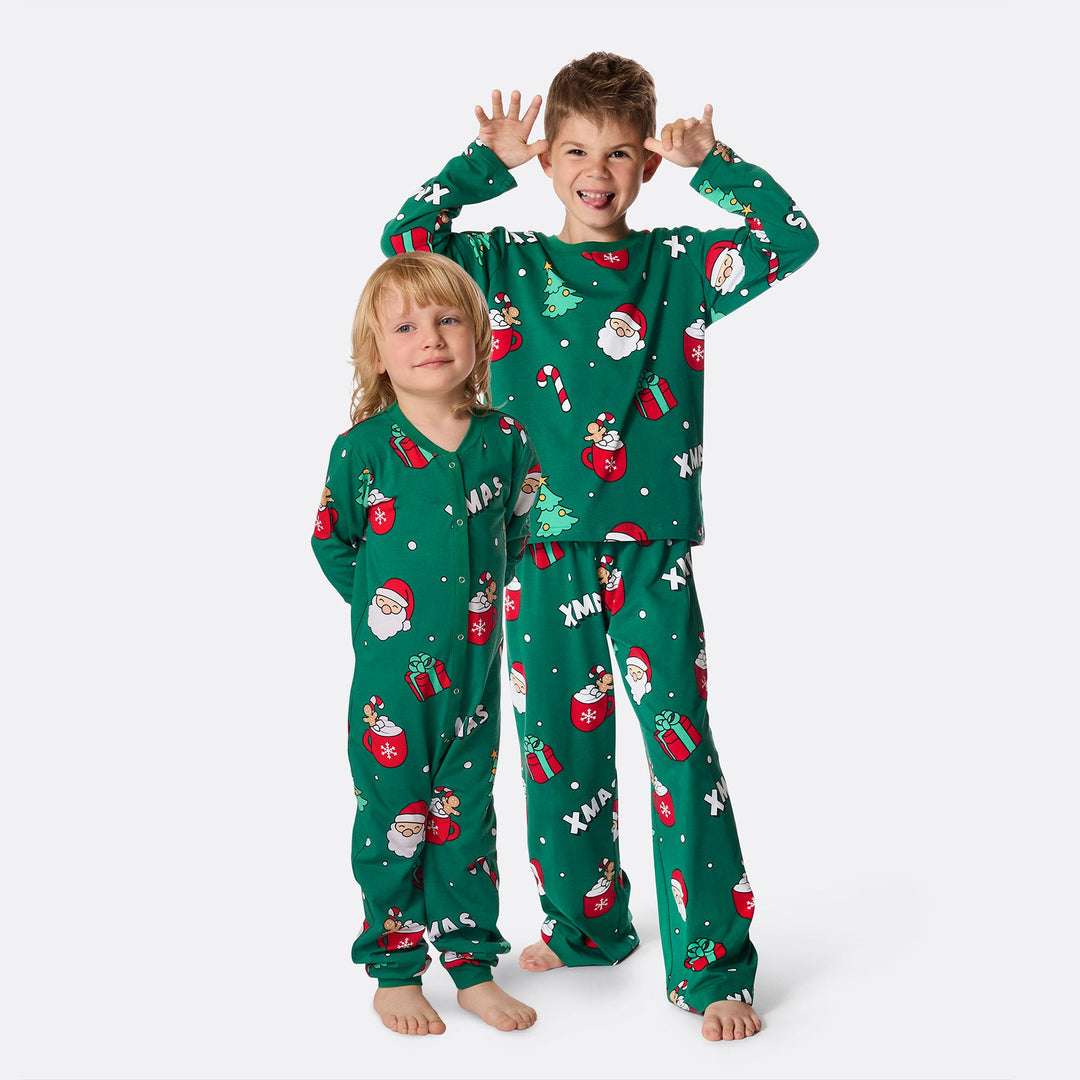 Grüner Xmas Weihnachtspyjama Kinder