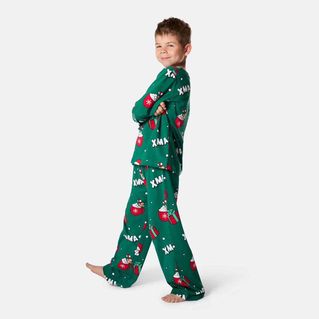 Grüner Xmas Weihnachtspyjama Kinder