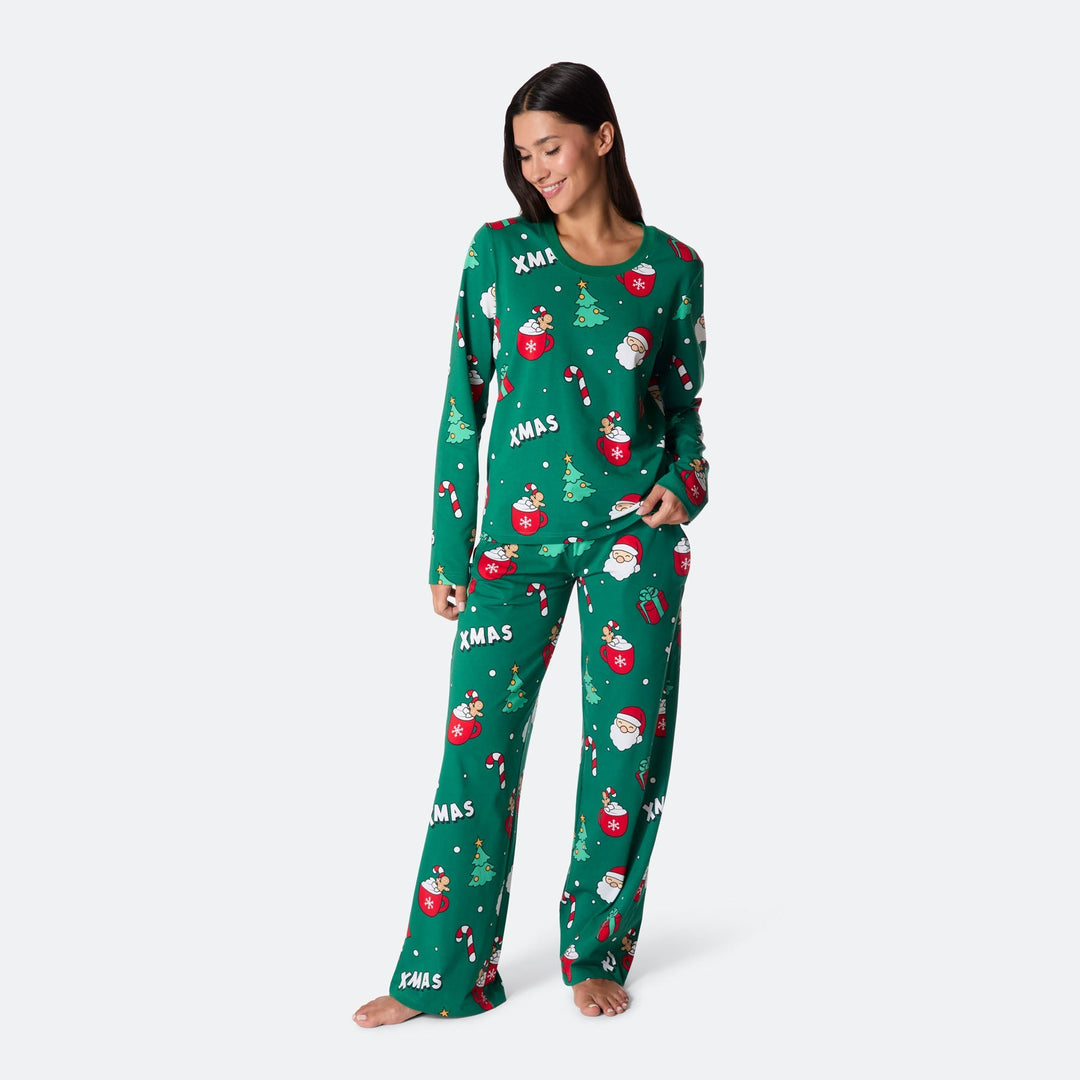 Grüner Xmas Weihnachtspyjama Damen