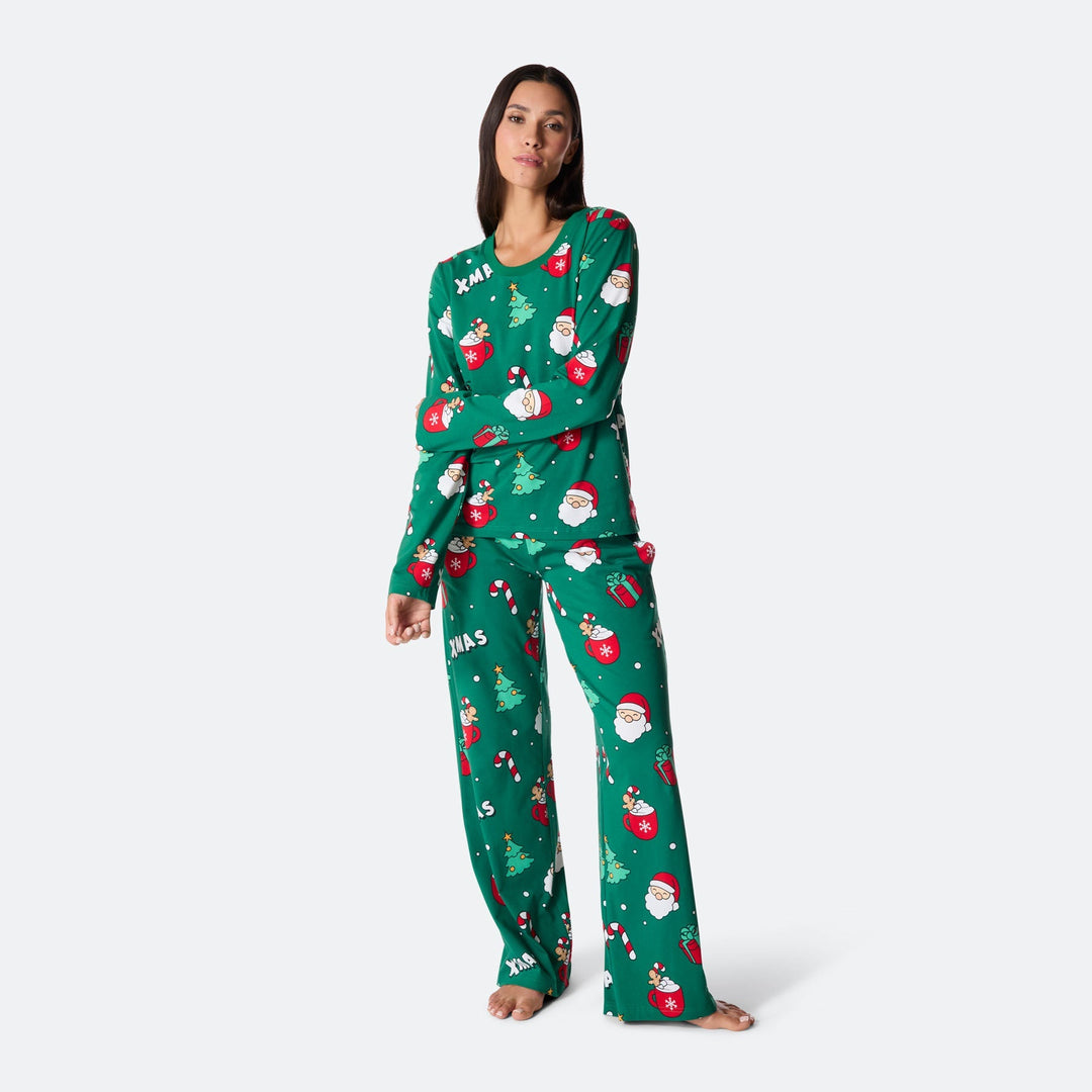 Grüner Xmas Weihnachtspyjama Damen