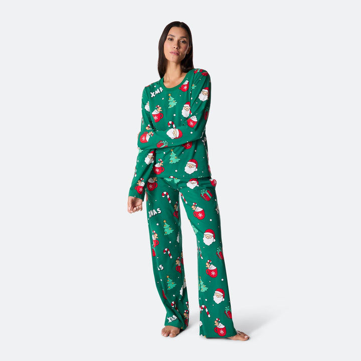 Grüner Xmas Weihnachtspyjama Damen