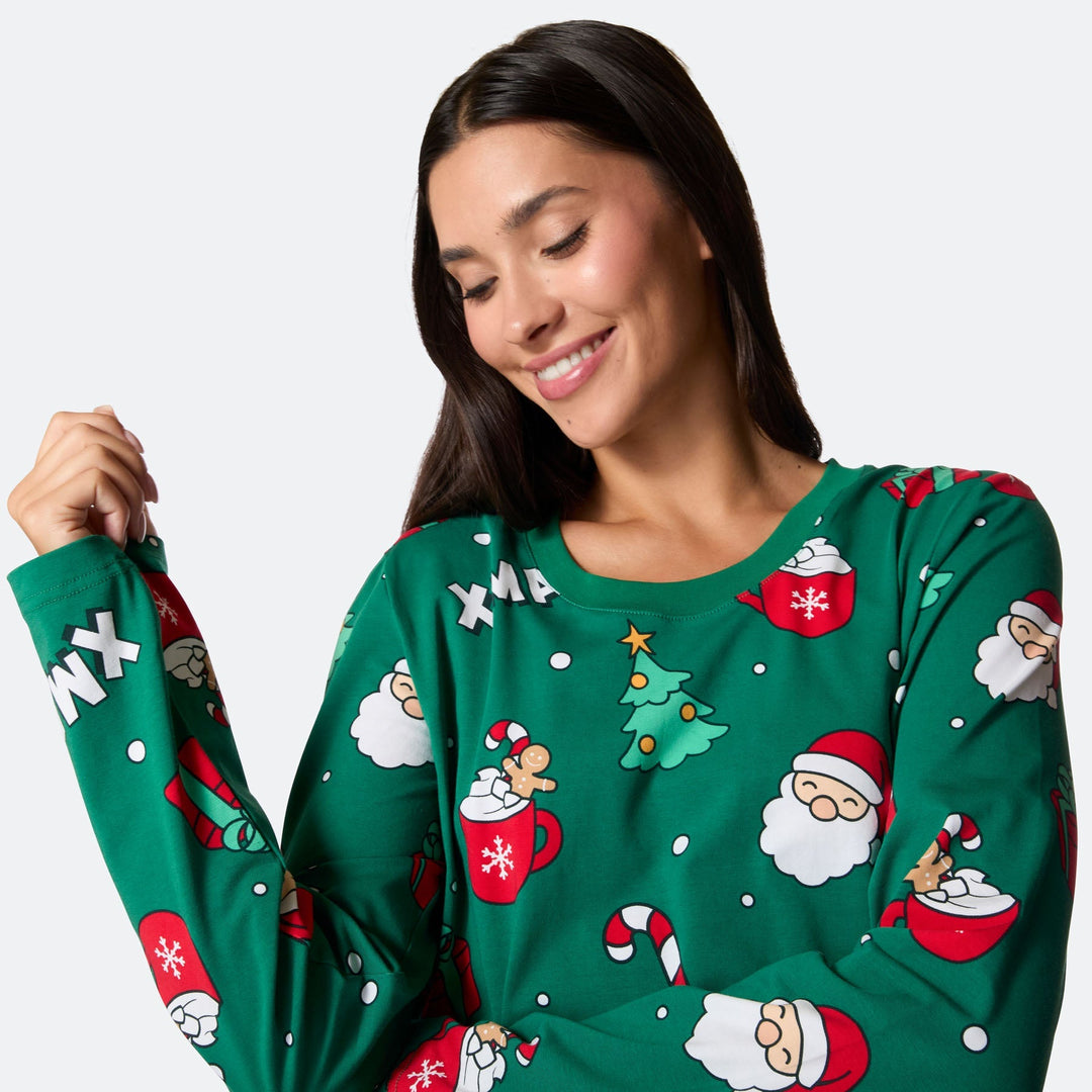 Grüner Xmas Weihnachtspyjama Damen