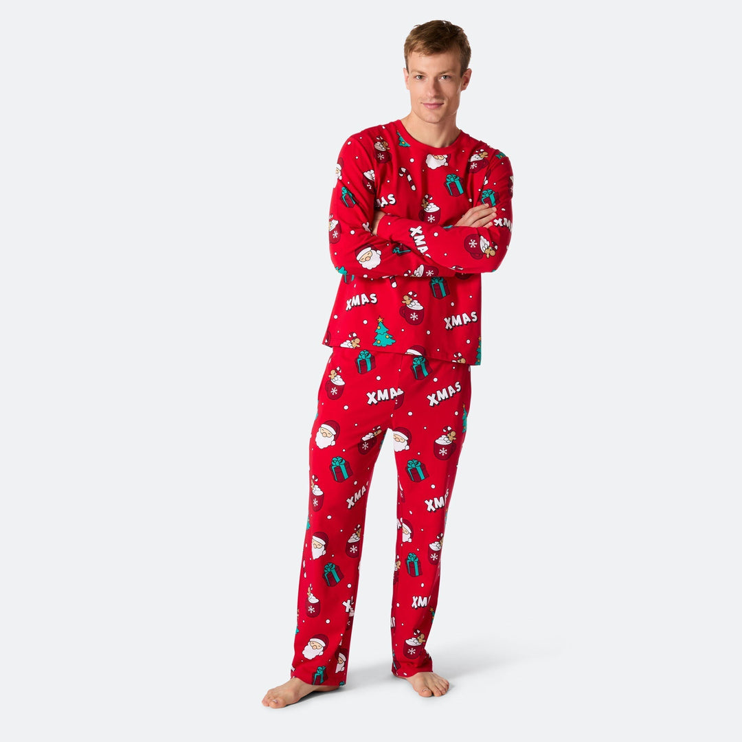 Roter Xmas Weihnachtspyjama Herren