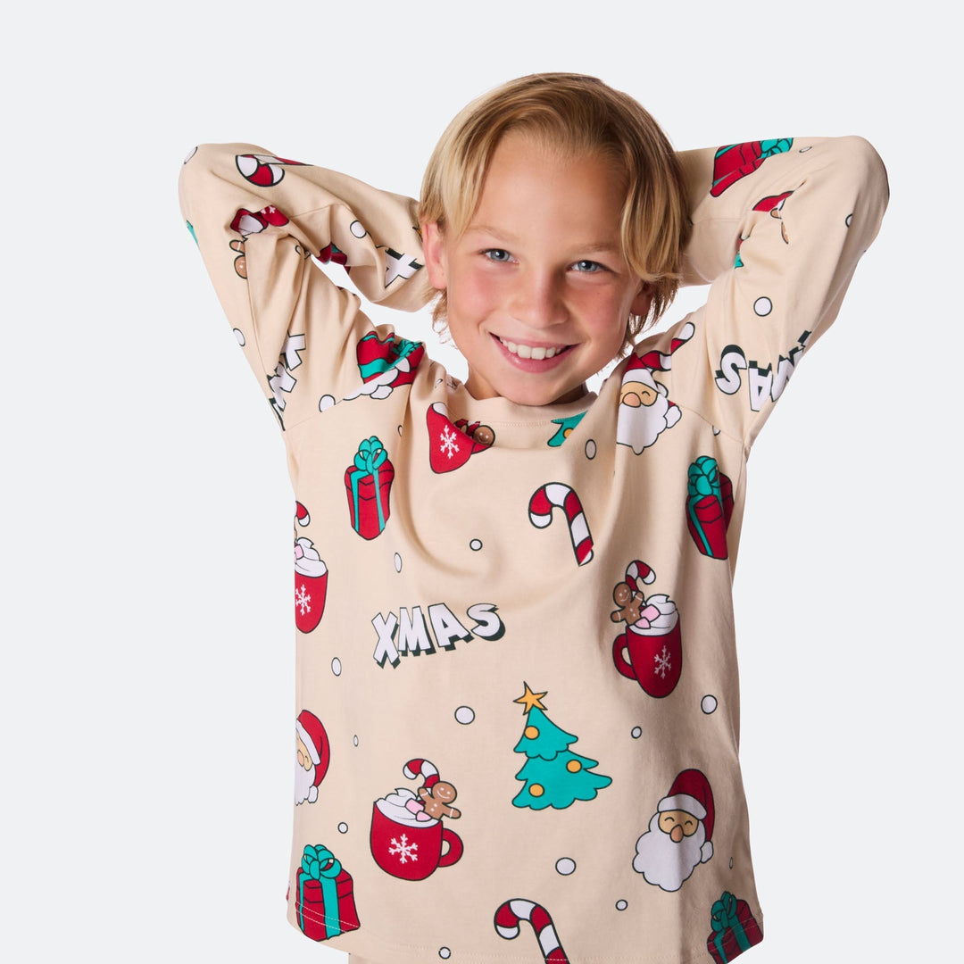 Beiger Xmas Weihnachtspyjama Kinder
