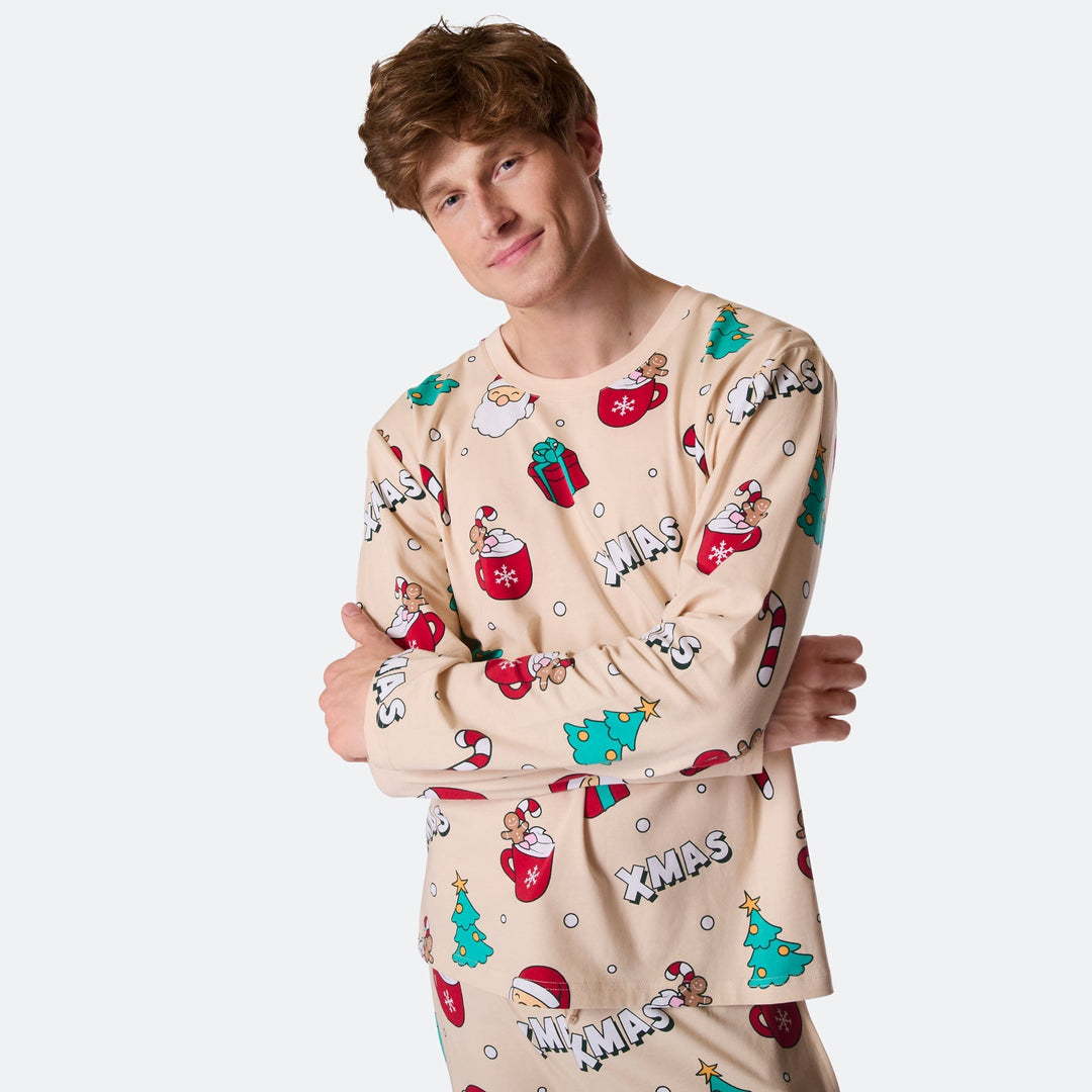 Beiger Xmas Weihnachtspyjama Herren