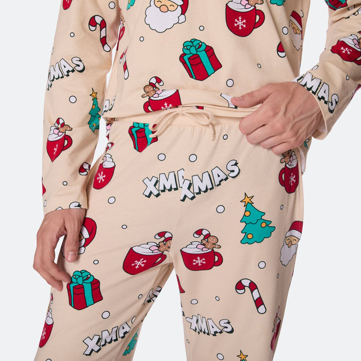 Beiger Xmas Weihnachtspyjama Herren