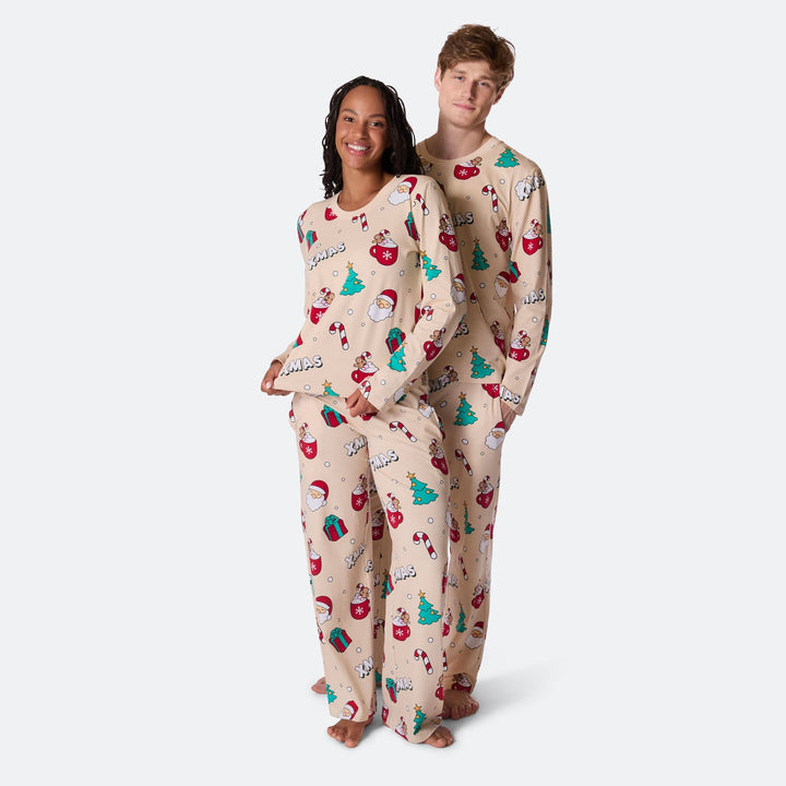 Beiger Xmas Weihnachtspyjama Herren