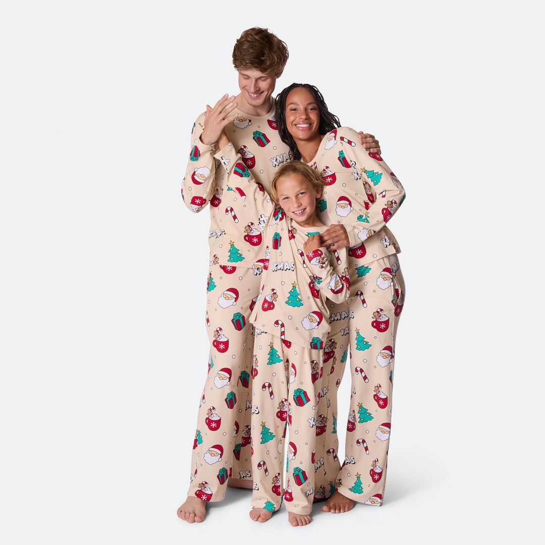 Beiger Xmas Weihnachtspyjama Herren