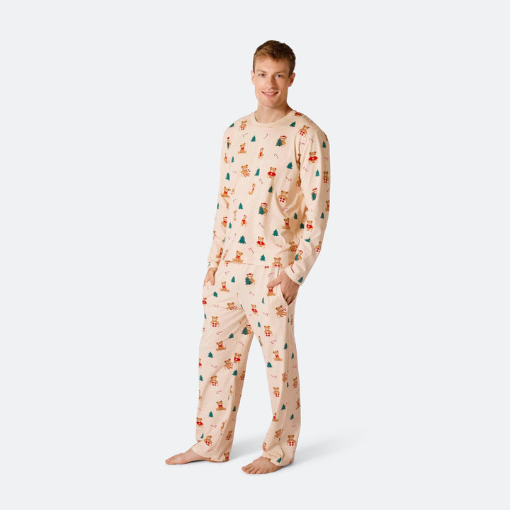 Beiger Teddybär Weihnachtspyjama Herren