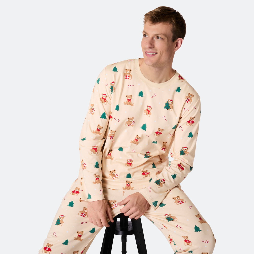 Beiger Teddybär Weihnachtspyjama Herren
