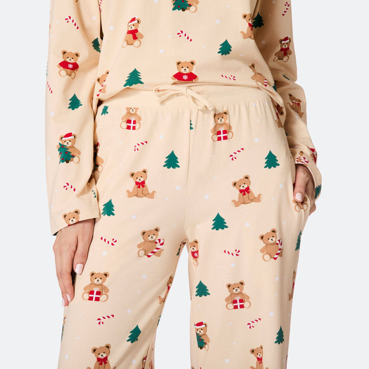 Beiger Teddybär Weihnachtspyjama Damen