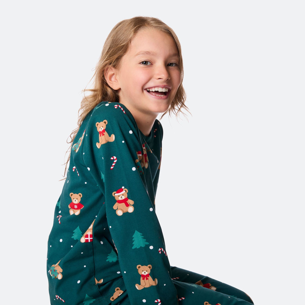 Grüner Teddybär Weihnachtspyjama Kinder