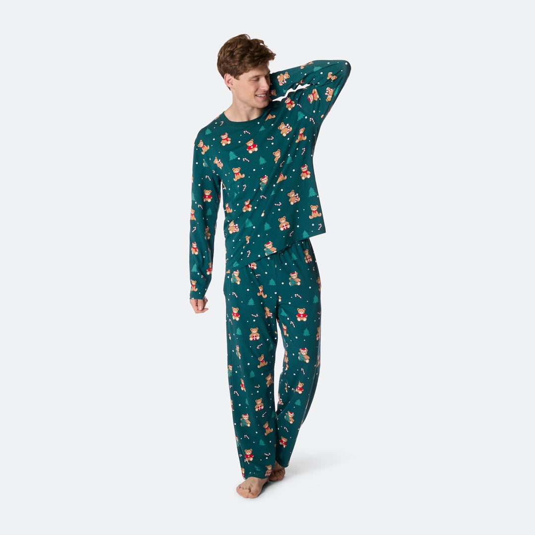 Grüner Teddybär Weihnachtspyjama Herren