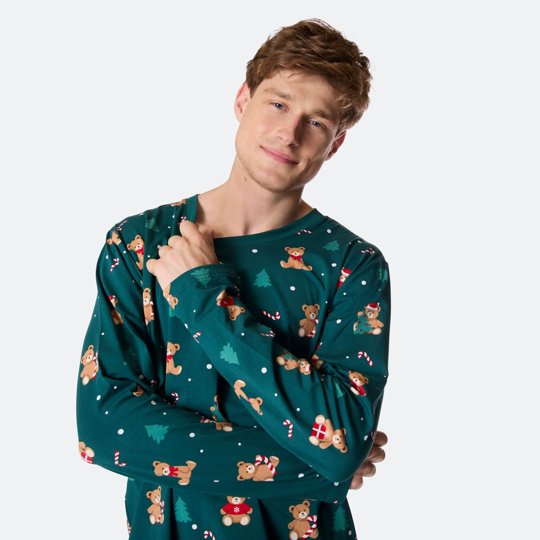 Grüner Teddybär Weihnachtspyjama Herren