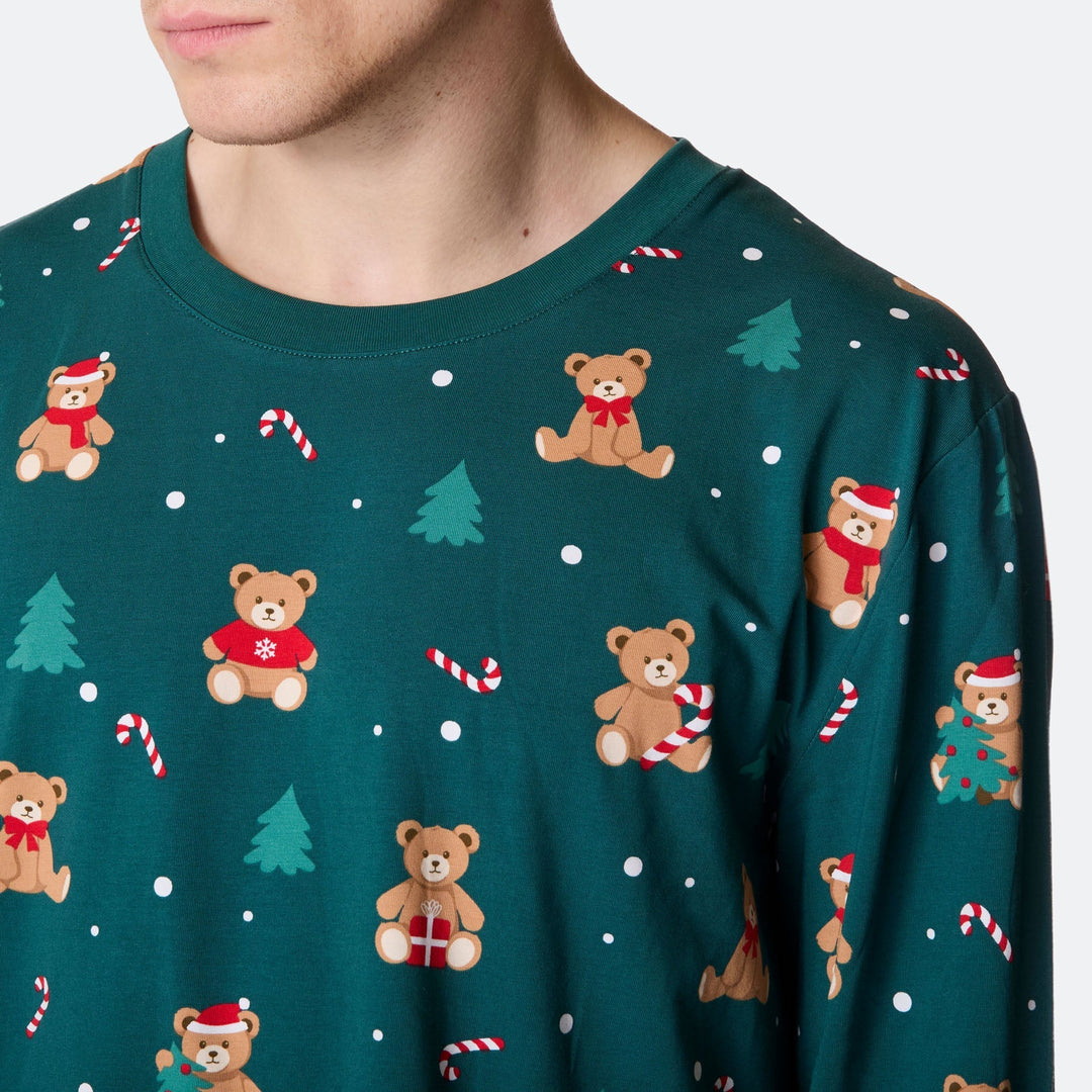 Grüner Teddybär Weihnachtspyjama Herren