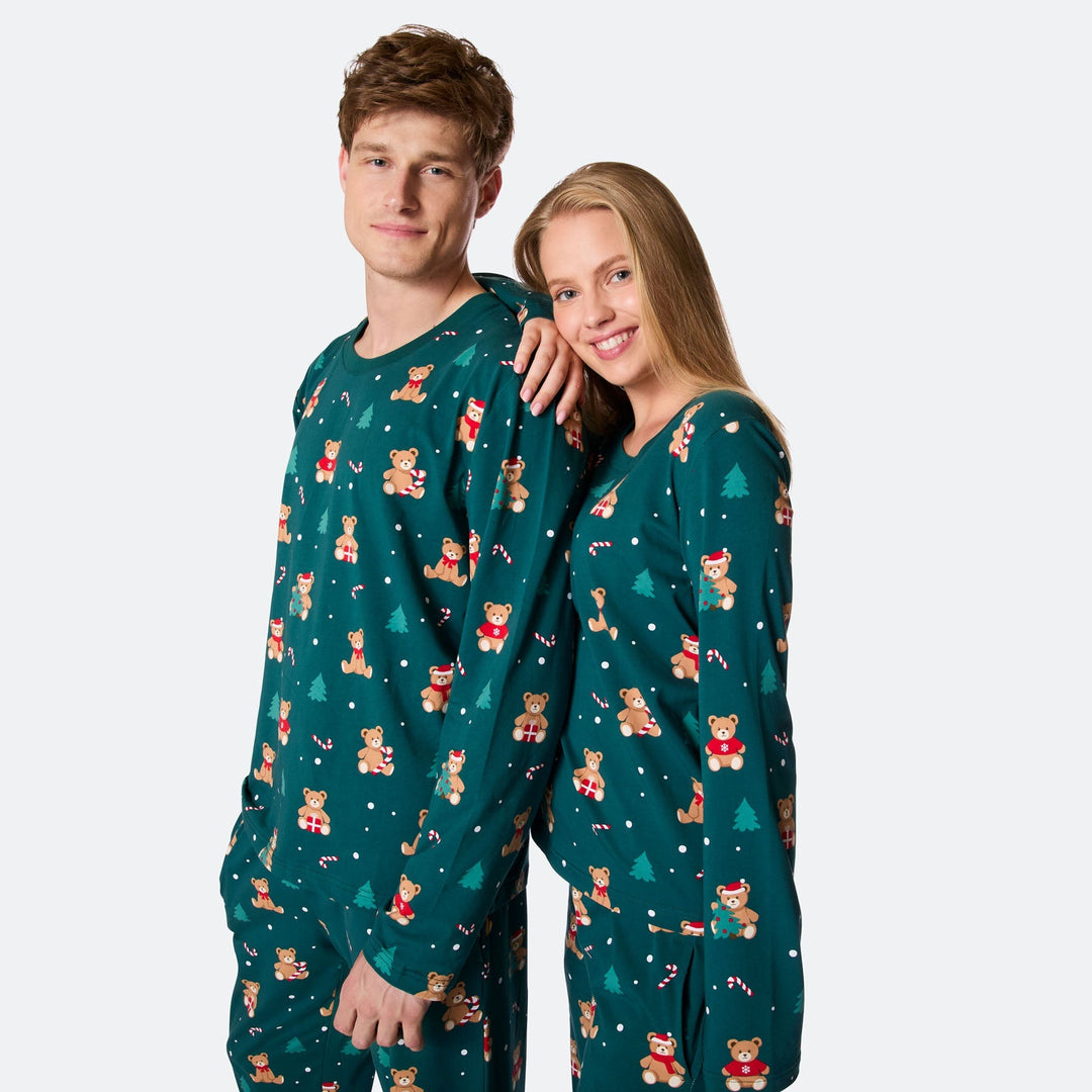 Grüner Teddybär Weihnachtspyjama Herren