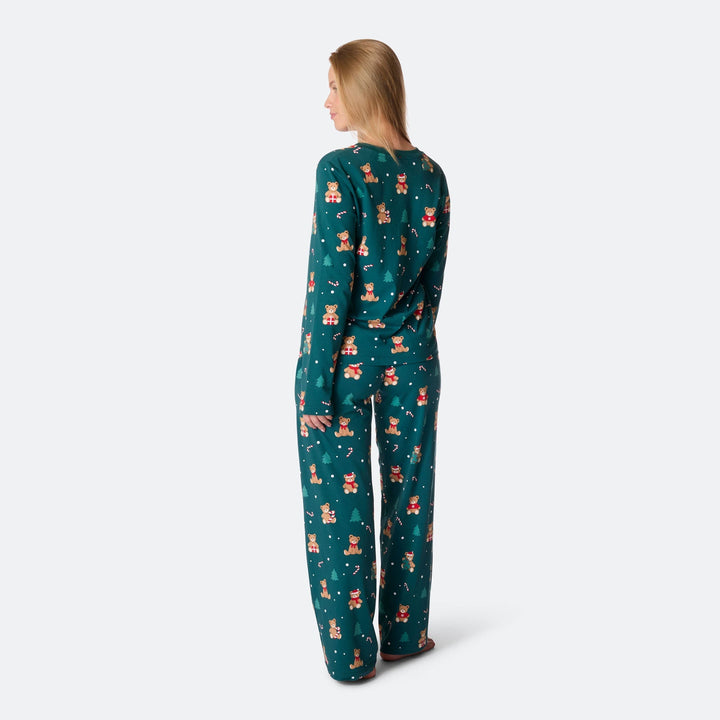 Grüner Teddybär Weihnachtspyjama Damen