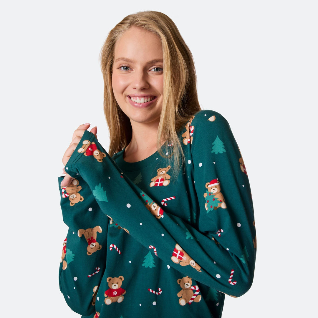 Grüner Teddybär Weihnachtspyjama Damen