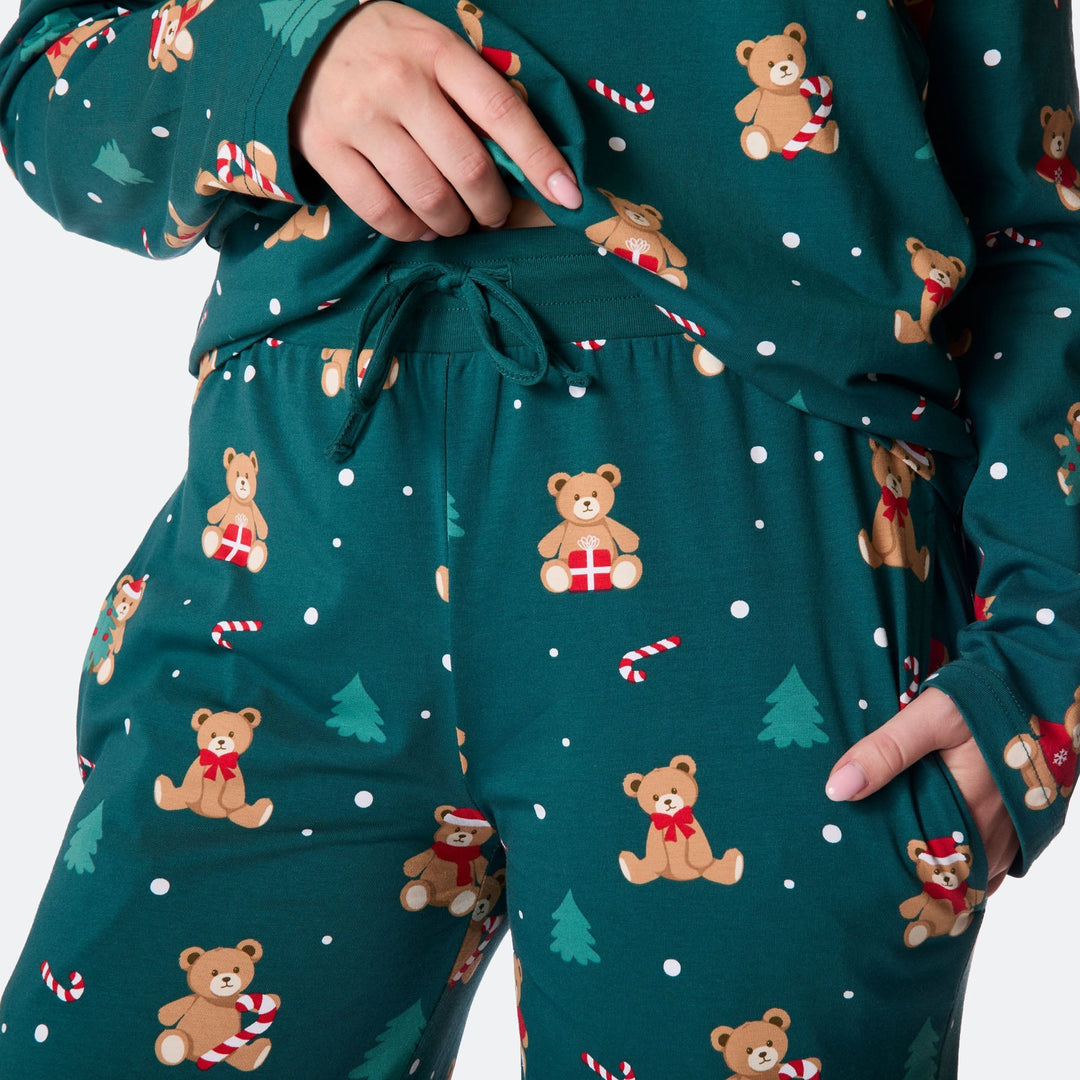 Grüner Teddybär Weihnachtspyjama Damen
