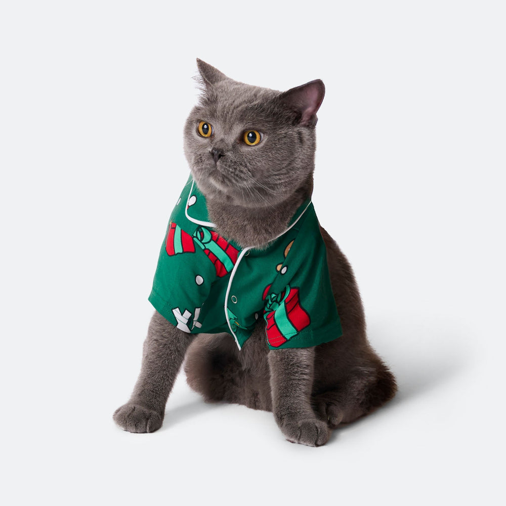 Grüner Xmas Weihnachtspyjama für Katzen