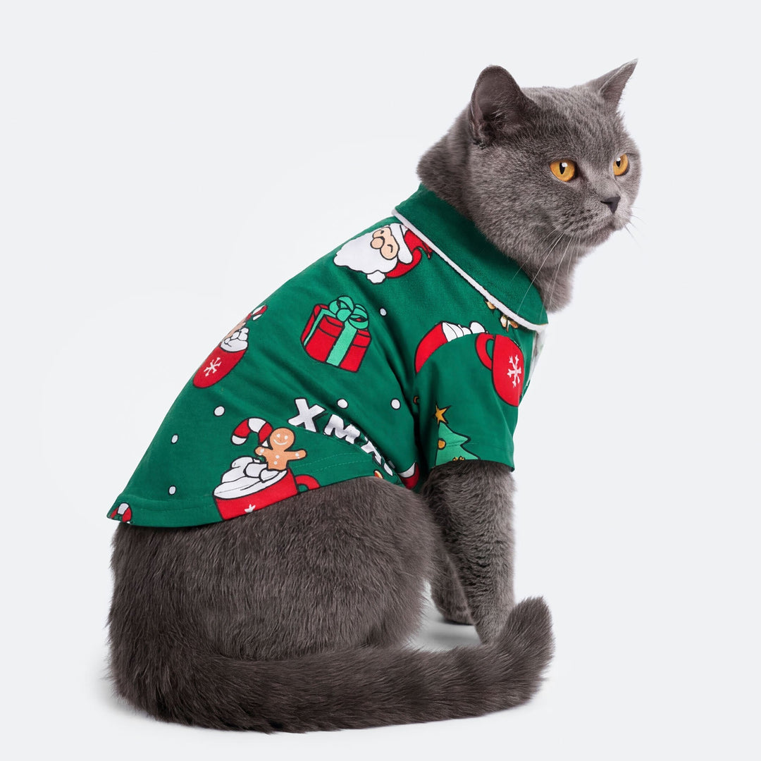 Grüner Xmas Weihnachtspyjama für Katzen