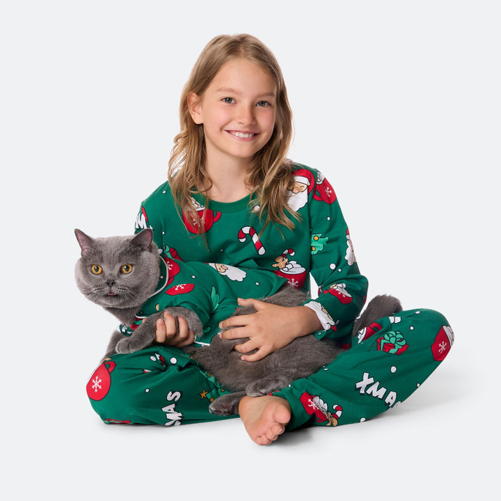 Grüner Xmas Weihnachtspyjama für Katzen