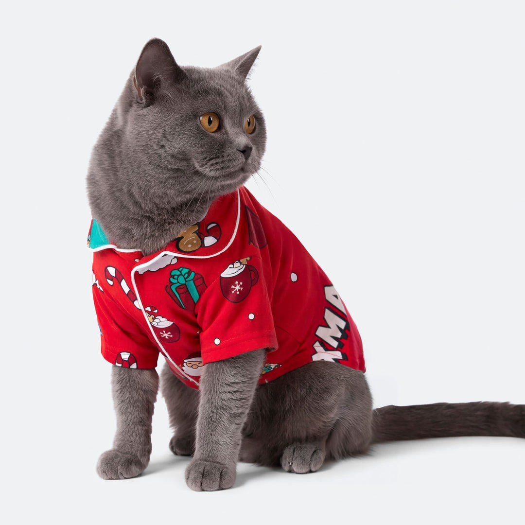 Roter Xmas Weihnachtspyjama für Katzen