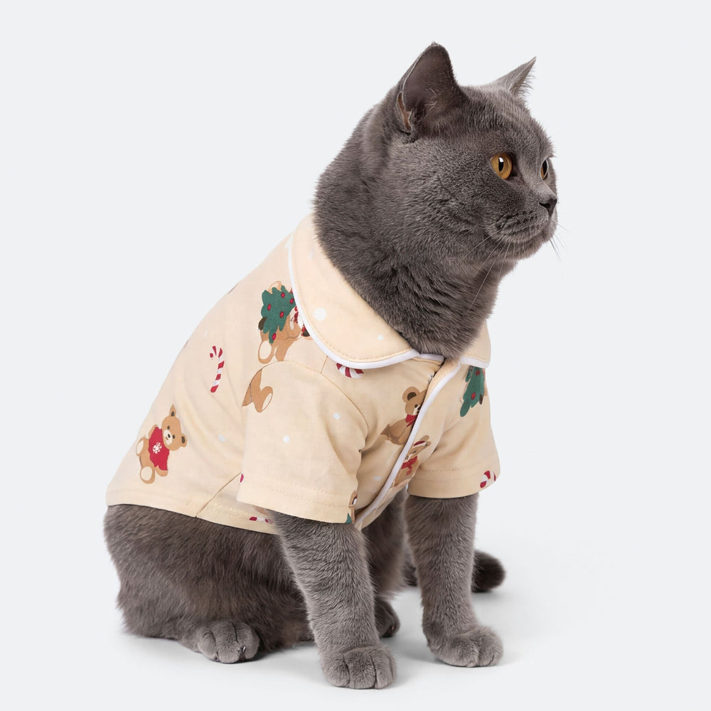 Beiger Teddybär Weihnachtspyjama für Katzen