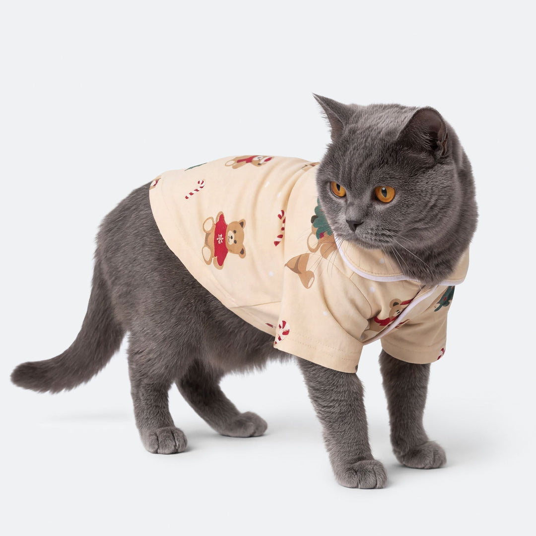 Beiger Teddybär Weihnachtspyjama für Katzen