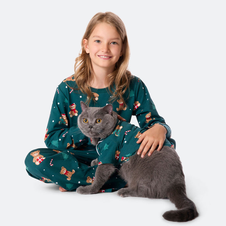 Grüner Teddybär Weihnachtspyjama für Katzen