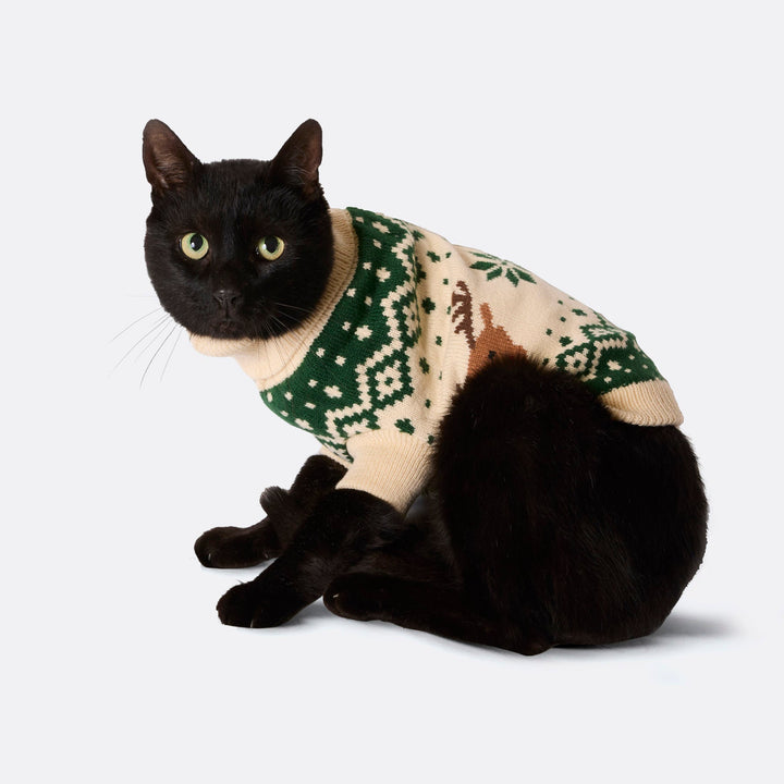 Grüner Retro Rentier Weihnachtspullover für Katzen