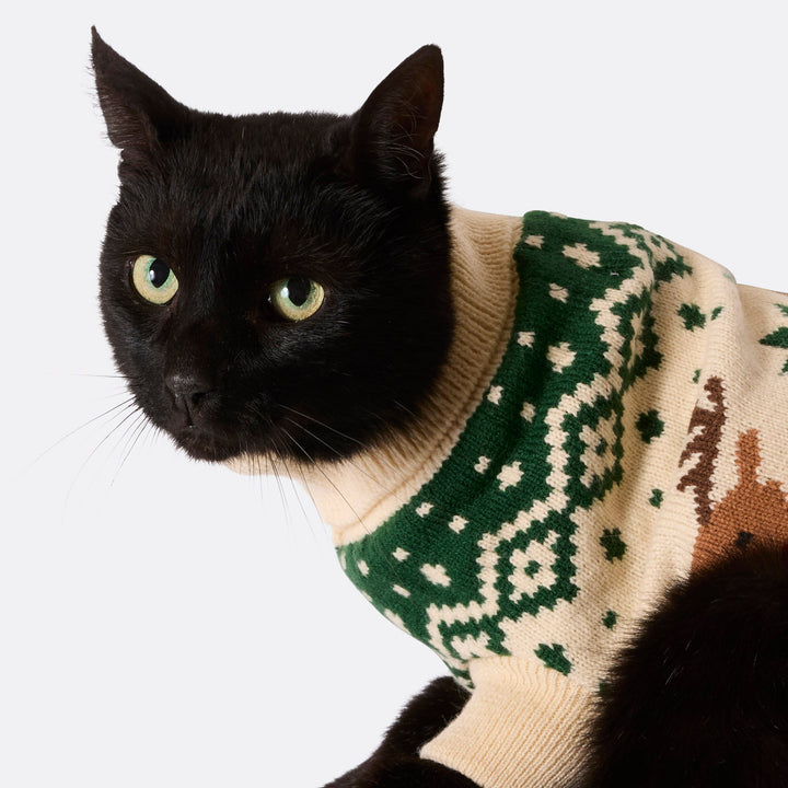 Grüner Retro Rentier Weihnachtspullover für Katzen