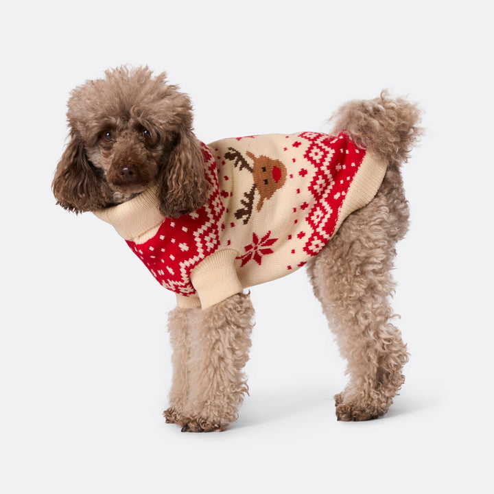 Roter Retro Rentier Weihnachtspullover für Hunde