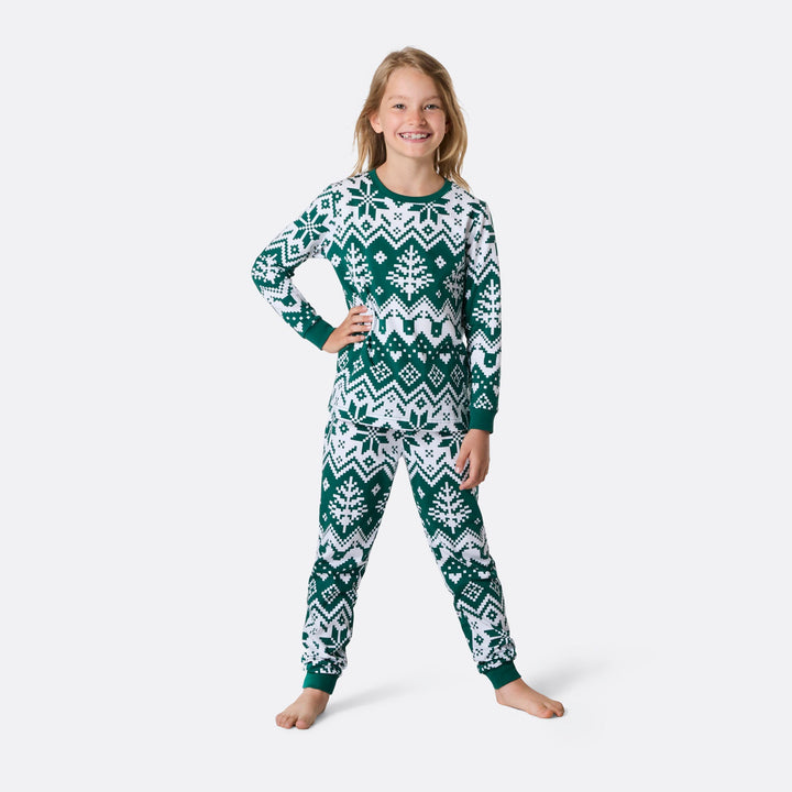 Grüner Winter Strickmuster Weihnachtspyjama Kinder