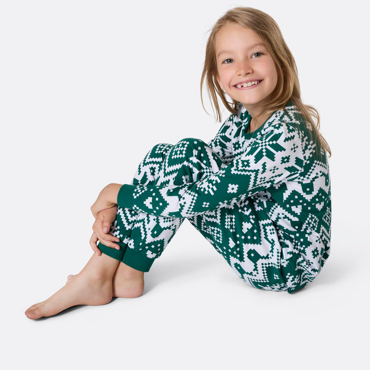 Grüner Winter Strickmuster Weihnachtspyjama Kinder