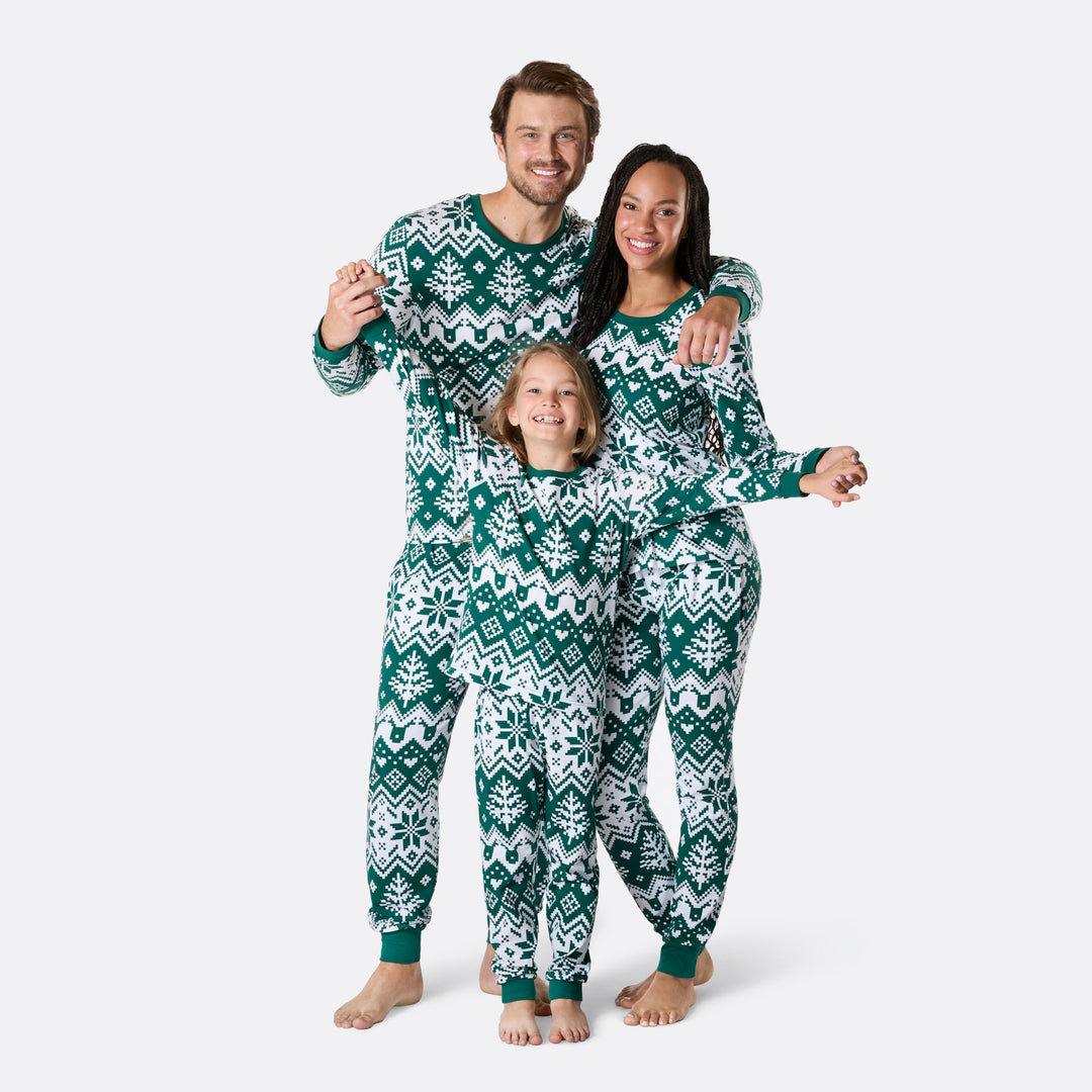 Grüner Winter Strickmuster Weihnachtspyjama Kinder