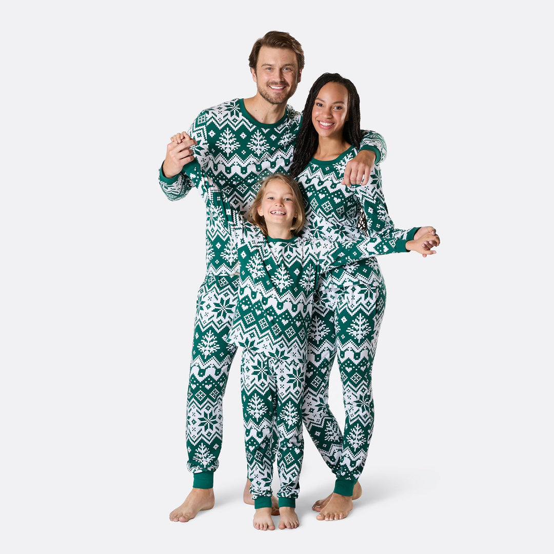 Grüner Winter Strickmuster Weihnachtspyjama Familie