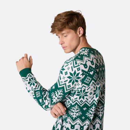 Grüner Winter Strickmuster Weihnachtspyjama Herren