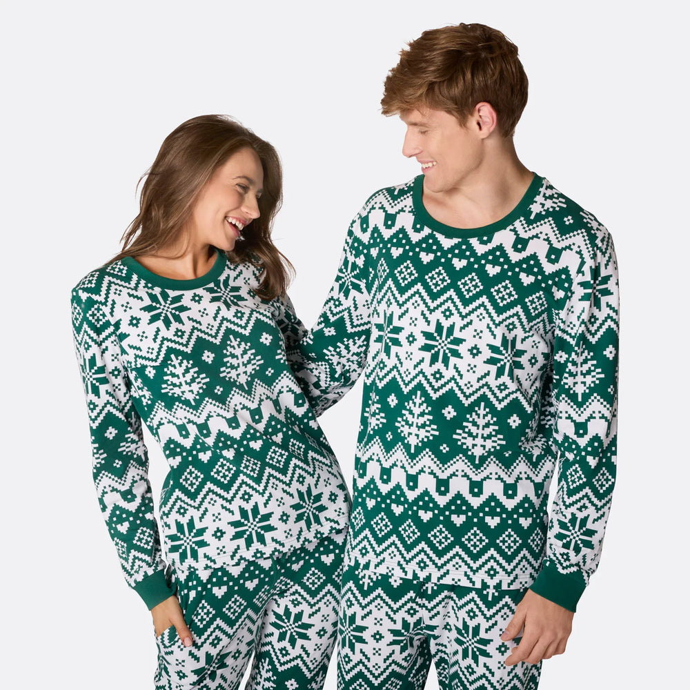Grüner Winter Strickmuster Weihnachtspyjama Familie