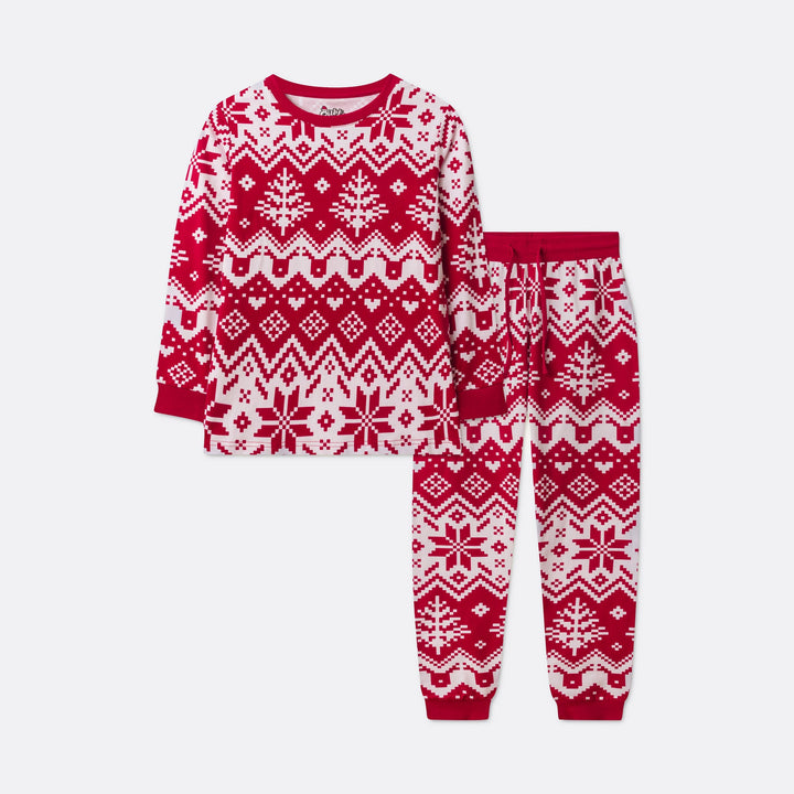 Roter Winter Strickmuster Weihnachtspyjama Kinder