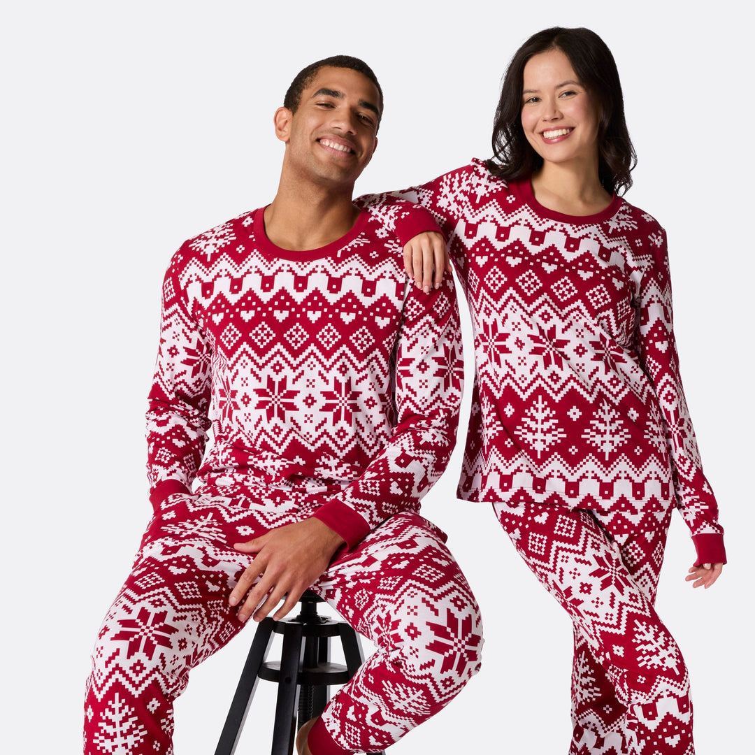 Roter Winter Strickmuster Weihnachtspyjama Familie