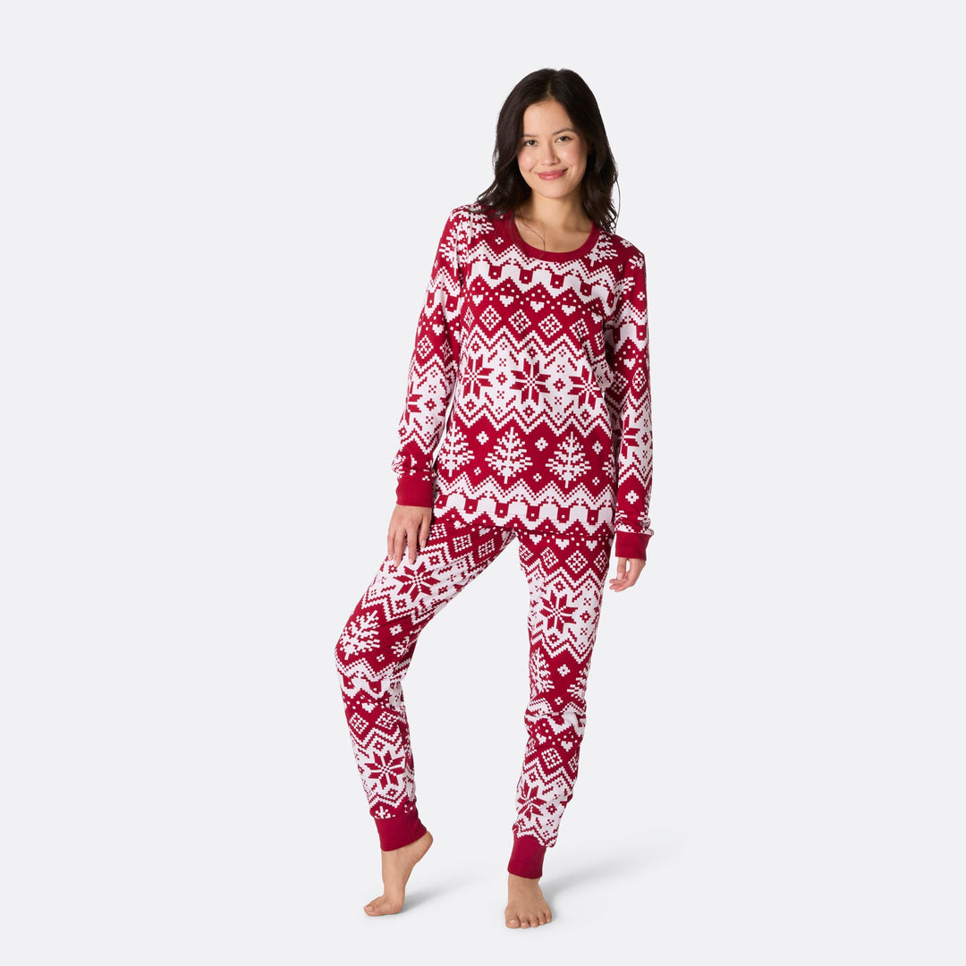 Roter Winter Strickmuster Weihnachtspyjama Damen