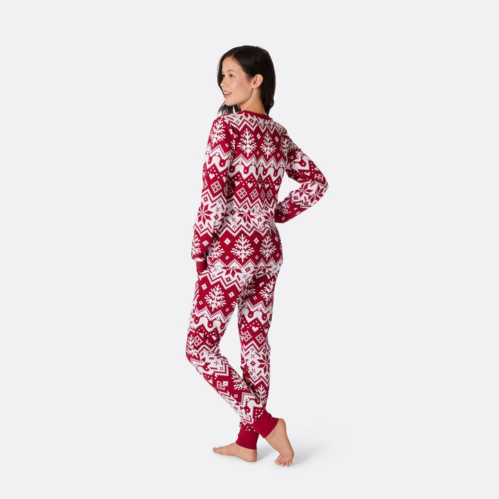 Roter Winter Strickmuster Weihnachtspyjama Damen